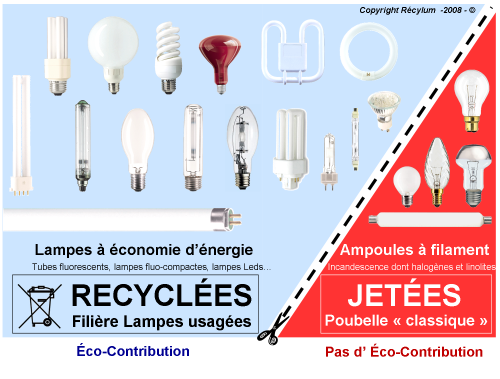 Lampes recyclées / non recyclées